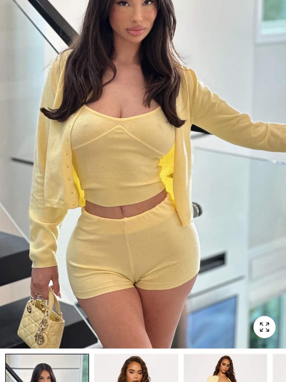 Fashion Nova Pale Yellow Knit Cardigan & Tank Set